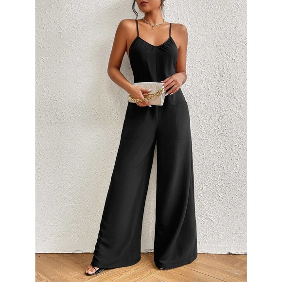 Crisscross Backless Wide Leg Cami Jumpsuit black - Picture 4 of 6
